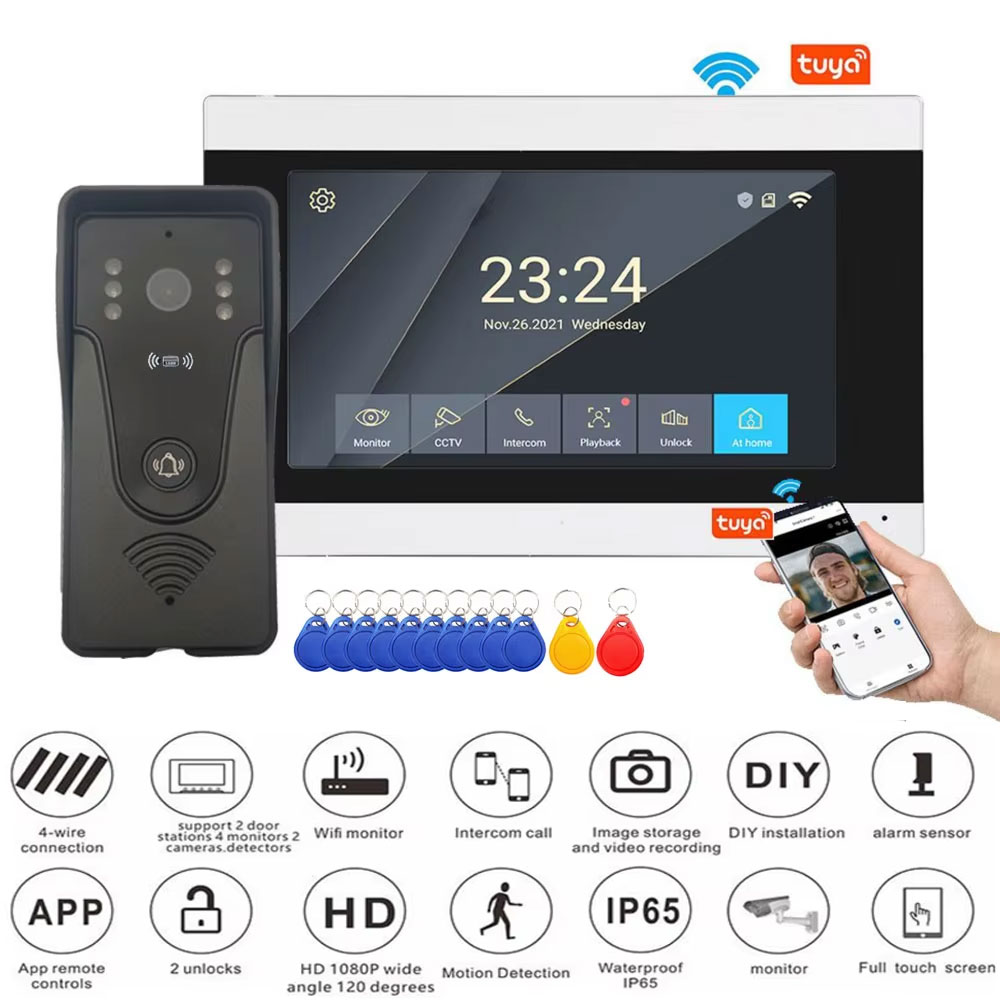 Smart Doorbell Wired - Tuya 1080P 7 بوصة شاشة ملونة